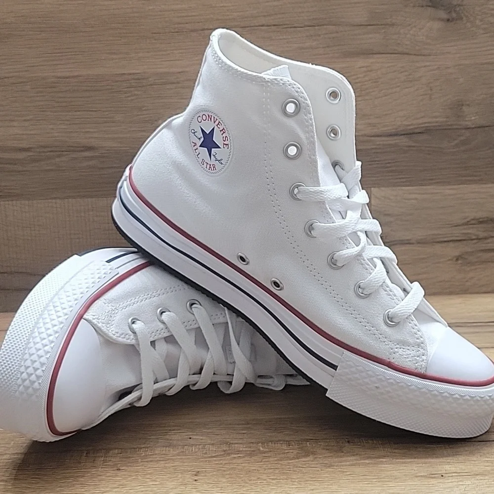 Converse White Sneakers with Blue Star Logo